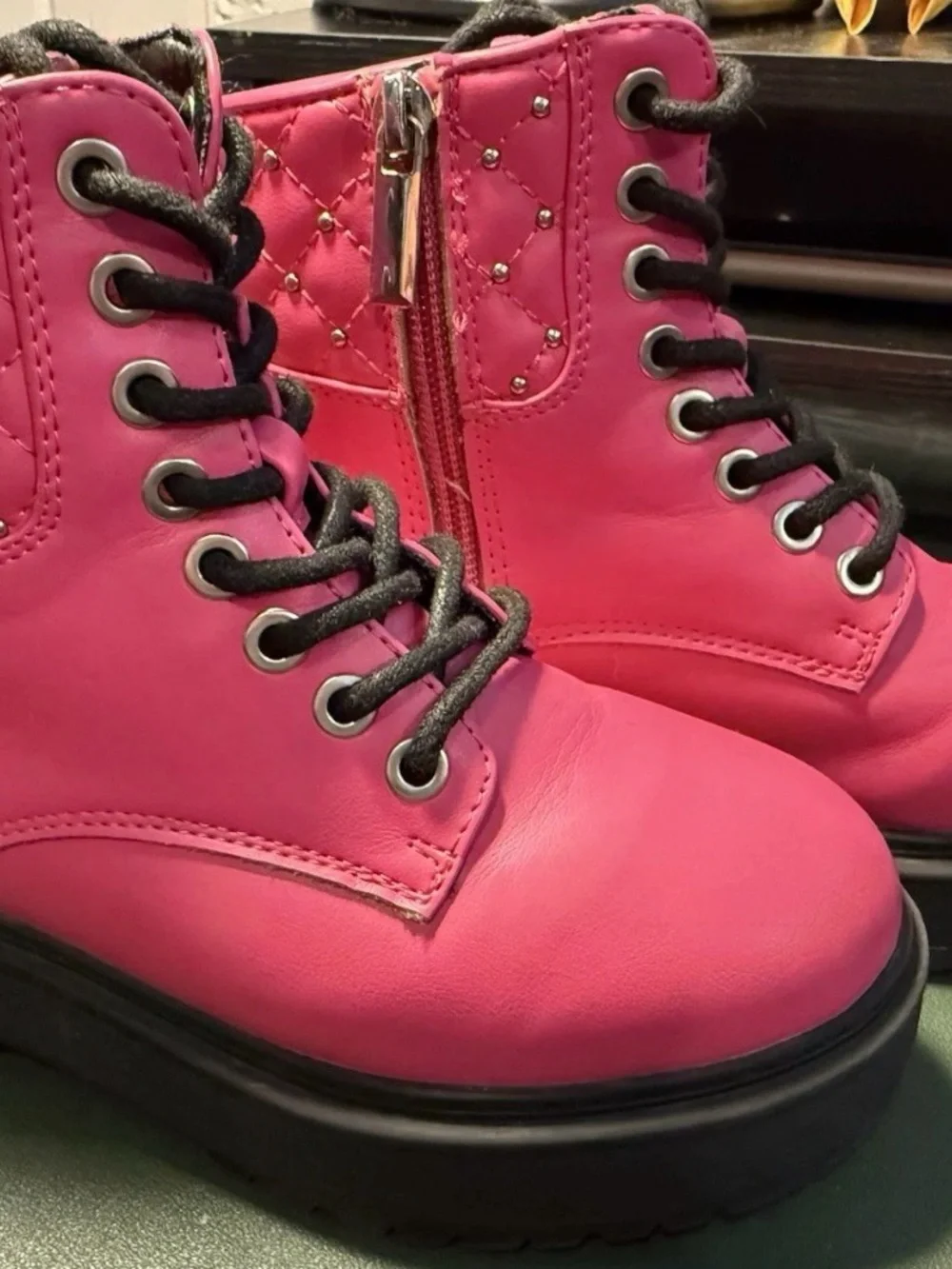 Kohl's Girls Hot Pink Quilted Combat Boots with Black Sole